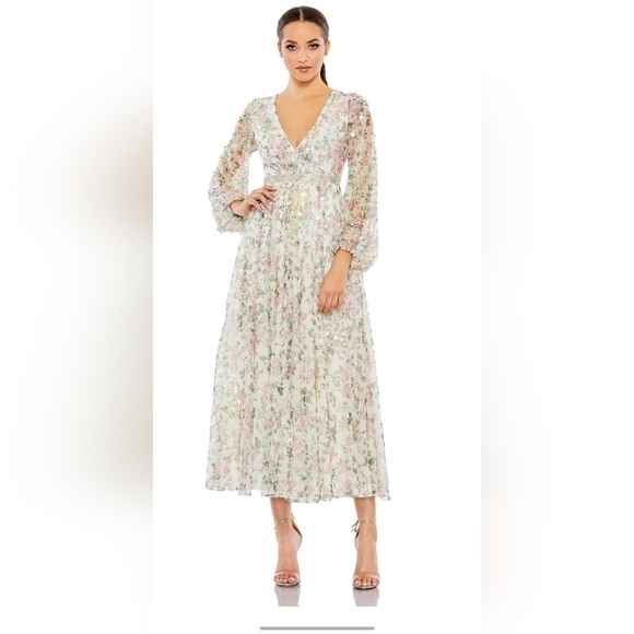 Mac Duggal Dresses & Skirts - Mac Duggal Women's Embellished Floral Print Faux Wrap A Line Dress.